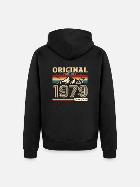 45. Geburtstag Original Februar Jahrgang 1979 - Premium økologisk unisex-hættejakke - sort