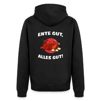 Broiler "Ente gut alles gut" Brathähnchen Ente - Unisex Premium Bio Zip Hoodie - Schwarz - Hinten - Nico (187cm)