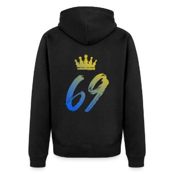 69 Zahl Krone - Unisex Premium Bio Zip Hoodie - Schwarz - Hinten - Nico (187cm)