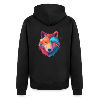 Wolf in happy colorful minimal design - Unisex Premium Organic Zip Hoodie - black - Back - Nico (187cm)