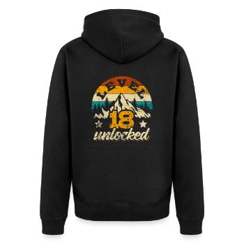 Level 18 unlocked - Gamer - Geburtstag - Geschenk - Unisex Premium Bio Zip Hoodie - Schwarz - Hinten - Nico (187cm)