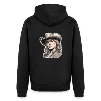 Cow Girl / Wilde Westen / Wüste / Lasso / Rodeo - Unisex Premium Bio Zip Hoodie - Schwarz - Hinten - Nico (187cm)
