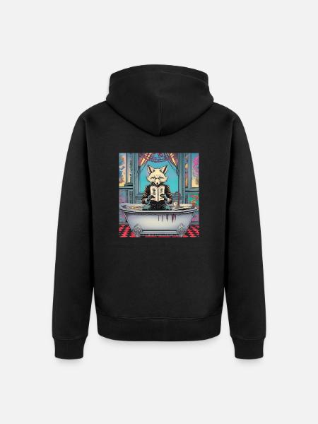 Fuchs,badewanne, Buch,lesender Fuchs - Unisex Premium Bio Zip Hoodie - Schwarz