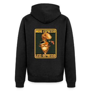 More Espresso Less Depresso - Funny Coffee Cat - Unisex Premium Organic Zip Hoodie - black - Back - Nico (187cm)