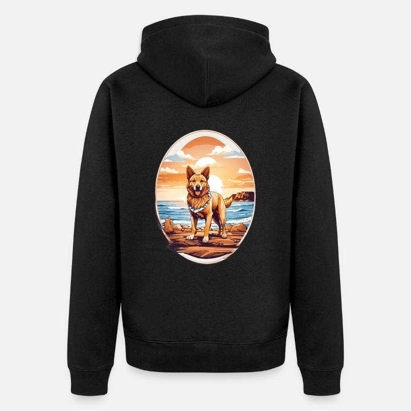 Chien sur la plage - Veste à capuche bio Premium Unisexe - noir