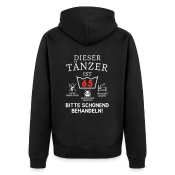 Dieser Tänzer ist 65. Schonend behandeln - Unisex Premium Bio Zip Hoodie - Schwarz - Hinten - Nico (187cm)