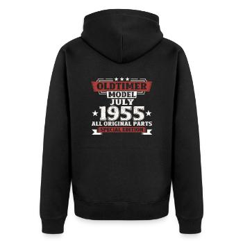 70. Geburtstag Oldtimer Juli 1955 Jahrgang 1955 - Unisex Premium Bio Zip Hoodie - Schwarz - Hinten - Nico (187cm)