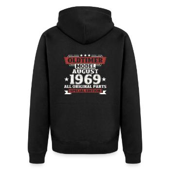 Oldtimer August 1969 Jahrgang 1969 55. Geburtstag - Unisex Premium Bio Zip Hoodie - Schwarz - Hinten - Nico (187cm)