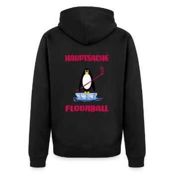 floorball floorballspieler unihockey - Unisex Premium Bio Zip Hoodie - Schwarz - Hinten - Nico (187cm)