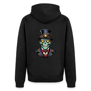 Gruseliger Halloween Steampunk Ghul - Unisex Premium Bio Zip Hoodie - Schwarz - Hinten - Nico (187cm)