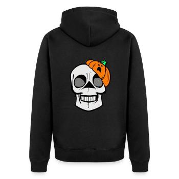 Crâne squelette avec chapeau de citrouille, dessin animé, Halloween - Veste à capuche bio Premium Unisexe - noir - Dos - Nico (187cm)