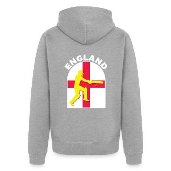 England Cricket Batsman England Flagge von DPattonPD - Unisex Premium Bio Zip Hoodie - Grau meliert - Hinten - Nico (187cm)