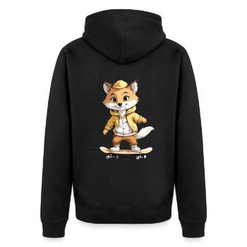 Fox Rides Skateboard Skater - Unisex Premium Organic Zip Hoodie - black - Back - Nico (187cm)