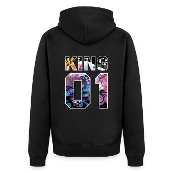 King Queen - King modernes Blumenmuster - Unisex Premium Bio Zip Hoodie - Schwarz - Hinten - Nico (187cm)