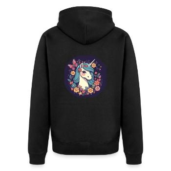 Elegant unicorn with butterfly flowers - Unisex Premium Organic Zip Hoodie - black - Back - Nico (187cm)