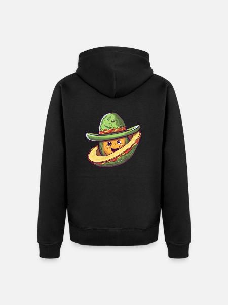 Avocado with Mexican sombrero hat - Unisex Premium Organic Zip Hoodie - black