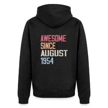 1954 August - Geburtstagsgeschenk August 1954 August - Unisex Premium Bio Zip Hoodie - Schwarz - Hinten - Nico (187cm)