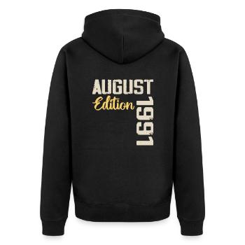 Jubiläum August 1991 - Limitierte Auflage August 1991 - Unisex Premium Bio Zip Hoodie - Schwarz - Hinten - Nico (187cm)