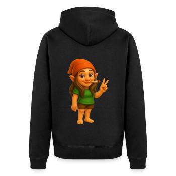 Coole kiffende Zwergin - Cannabis - Weed - Unisex Premium Bio Zip Hoodie - Schwarz - Hinten - Nico (187cm)