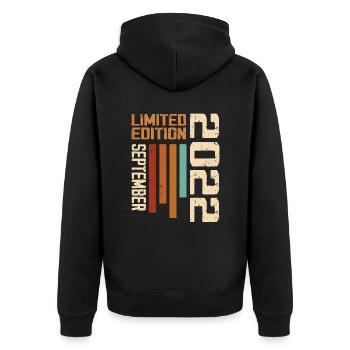 September 2022 Originelle Geschenkidee zum Geburtstag - Unisex Premium Bio Zip Hoodie - Schwarz - Hinten - Nico (187cm)