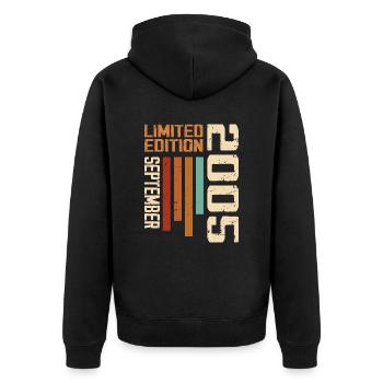 September 2005 Originelle Geschenkidee zum Geburtstag - Unisex Premium Bio Zip Hoodie - Schwarz - Hinten - Nico (187cm)
