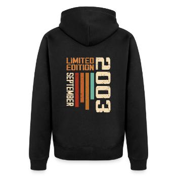 September 2003 Originelle Geschenkidee zum Geburtstag - Unisex Premium Bio Zip Hoodie - Schwarz - Hinten - Nico (187cm)