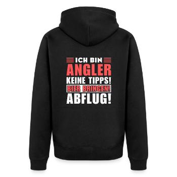 Ich bin Angler - Keine Tipps! Bier bringen! - Unisex Premium Bio Zip Hoodie - Schwarz - Hinten - Nico (187cm)