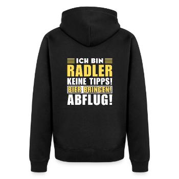 Ich bin Radler - Keine Tipps! Bier bringen - Unisex Premium Bio Zip Hoodie - Schwarz - Hinten - Nico (187cm)