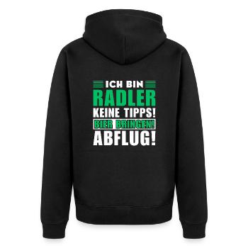 Ich bin Radler - Keine Tipps! Bier bringen - Unisex Premium Bio Zip Hoodie - Schwarz - Hinten - Nico (187cm)