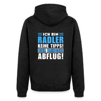 Ich bin Radler - Keine Tipps! Bier bringen - Unisex Premium Bio Zip Hoodie - Schwarz - Hinten - Nico (187cm)