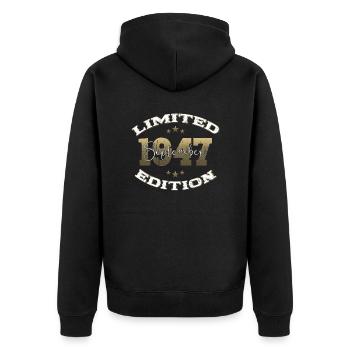 77th Birthday Original September 1947 Volume 47 - Unisex Premium Organic Zip Hoodie - black - Back - Nico (187cm)