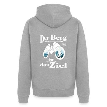 bergwandern wandervoll servus alpin gipfel - Unisex Premium Bio Zip Hoodie - Grau meliert - Hinten - Nico (187cm)
