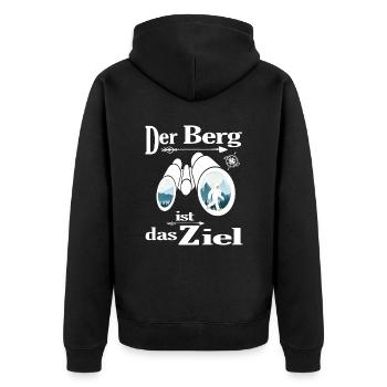 bergwandern wandervoll servus alpin gipfel - Unisex Premium Bio Zip Hoodie - Schwarz - Hinten - Nico (187cm)