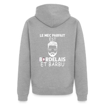 Mec Barbu et De Bordeaux Humour Rugby - Veste à capuche bio Premium Unisexe - gris chiné - Dos - Nico (187cm)