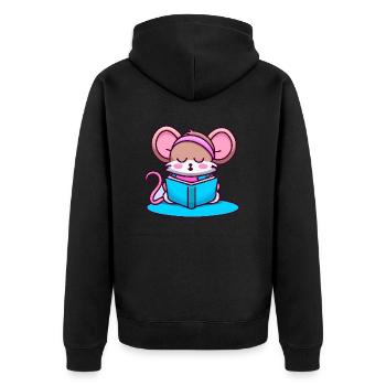 Leseratte Bücherwurm Maus - Unisex Premium Bio Zip Hoodie - Schwarz - Hinten - Nico (187cm)