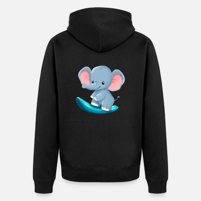 Surfer Elephant, Conception animale aventureuse - Veste à capuche bio Premium Unisexe - noir