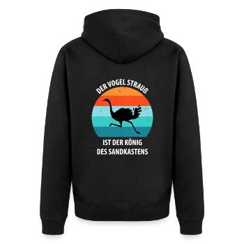 Strauß Ostrich Vogel Strauß Ornithologie - Unisex Premium Bio Zip Hoodie - Schwarz - Hinten - Nico (187cm)