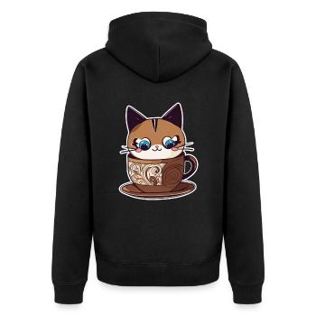Niedliche Kaffee Katze - Unisex Premium Bio Zip Hoodie - Schwarz - Hinten - Nico (187cm)