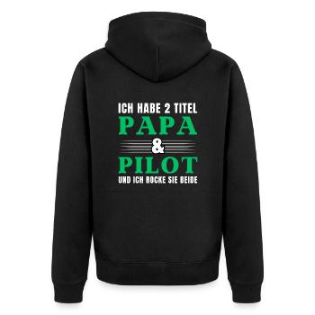 Ich habe 2 Titel Papa und Pilot - Unisex Premium Bio Zip Hoodie - Schwarz - Hinten - Nico (187cm)