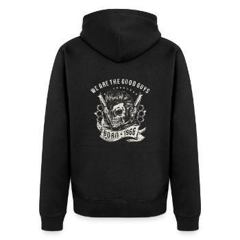 SSD Biker - we are the good guys - Skull Born 1966 - Unisex Premium Bio Zip Hoodie - Schwarz - Hinten - Nico (187cm)