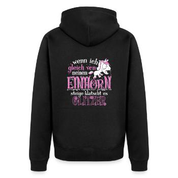 Einhorn Glitzer - Unisex Premium Bio Zip Hoodie - Schwarz - Hinten - Nico (187cm)