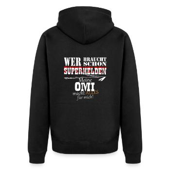 OMI alles - Unisex Premium Bio Zip Hoodie - Schwarz - Hinten - Nico (187cm)