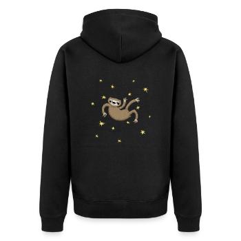 Faultier_Weltall - Unisex Premium Bio Zip Hoodie - Schwarz - Hinten - Nico (187cm)