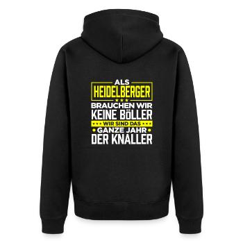 HEIDELBERGER - Böller - Unisex Premium Bio Zip Hoodie - Schwarz - Hinten - Nico (187cm)