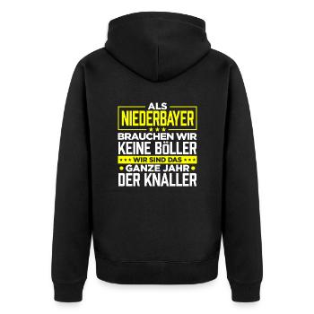 NIEDERBAYER - Böller - Unisex Premium Bio Zip Hoodie - Schwarz - Hinten - Nico (187cm)