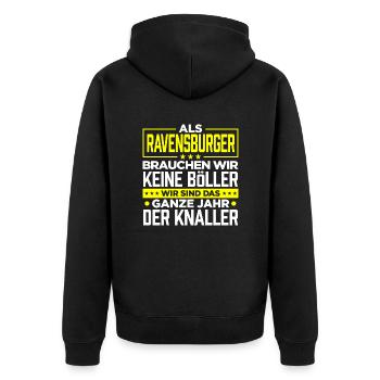 RAVENSBURGER - Böller - Unisex Premium Bio Zip Hoodie - Schwarz - Hinten - Nico (187cm)