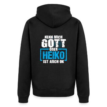 HEIKO - ok - Unisex Premium Bio Zip Hoodie - Schwarz - Hinten - Nico (187cm)
