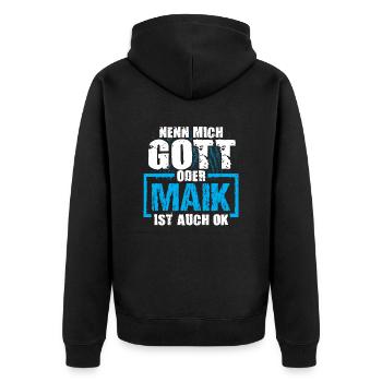 MAIK - ok - Unisex Premium Bio Zip Hoodie - Schwarz - Hinten - Nico (187cm)
