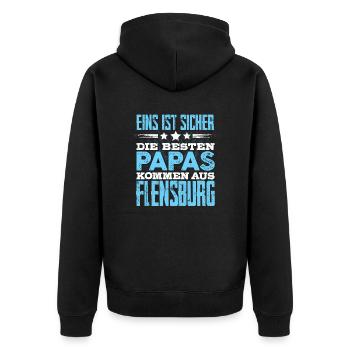 FLENSBURG - Papa - Unisex Premium Bio Zip Hoodie - Schwarz - Hinten - Nico (187cm)