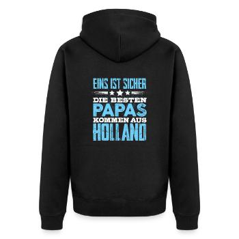 HOLLAND - papa - Unisex Premium Bio Zip Hoodie - Schwarz - Hinten - Nico (187cm)